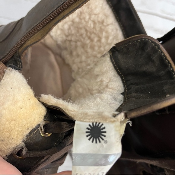 Ugg Brown Shearling-Lined Boots size  booties Ashbury brown leather lace up - Picture 2 of 12